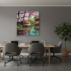 Dikey Cam Tablo Salon Duvar Tablosu Dikey Cam Orman Su Yeni Ev Hediyesi Ofis Tablosu