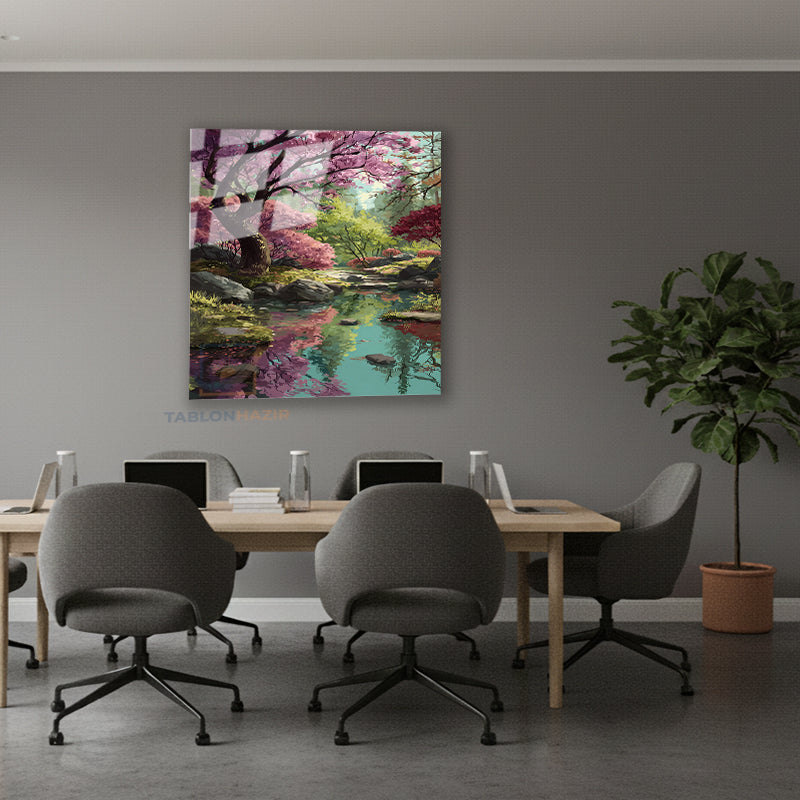 Dikey Cam Tablo Salon Duvar Tablosu Dikey Cam Orman Su Yeni Ev Hediyesi Ofis Tablosu