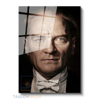 Dikey Cam Tablo Salon Duvar Tablosu Dikey Cam Papyonlu Ataturk Yeni Ev Hediyesi Ofis Tablosu