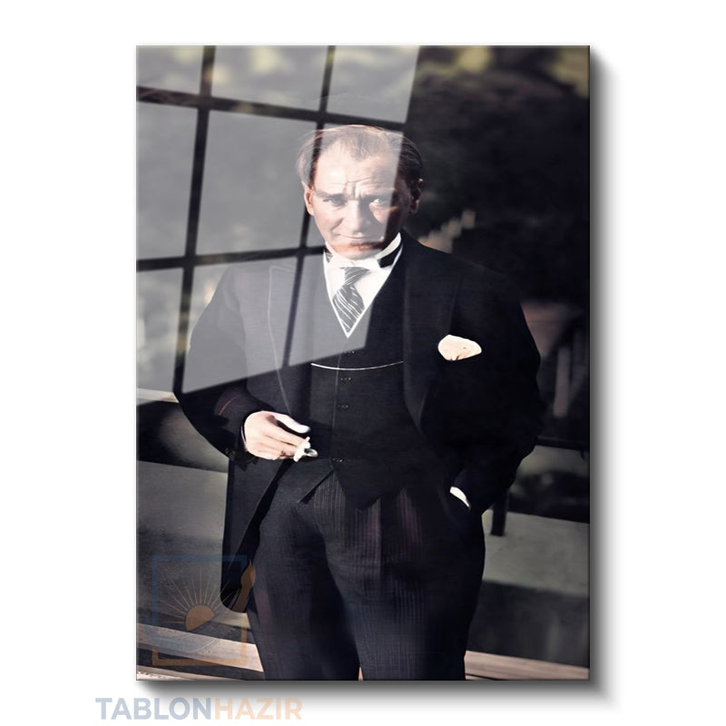Dikey Cam Tablo Salon Duvar Tablosu Dikey Cam Renkli Klasik Ataturk Yeni Ev Hediyesi Ofis Tablosu
