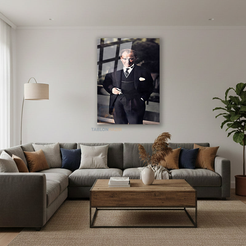 Dikey Cam Tablo Salon Duvar Tablosu Dikey Cam Renkli Klasik Ataturk Yeni Ev Hediyesi Ofis Tablosu