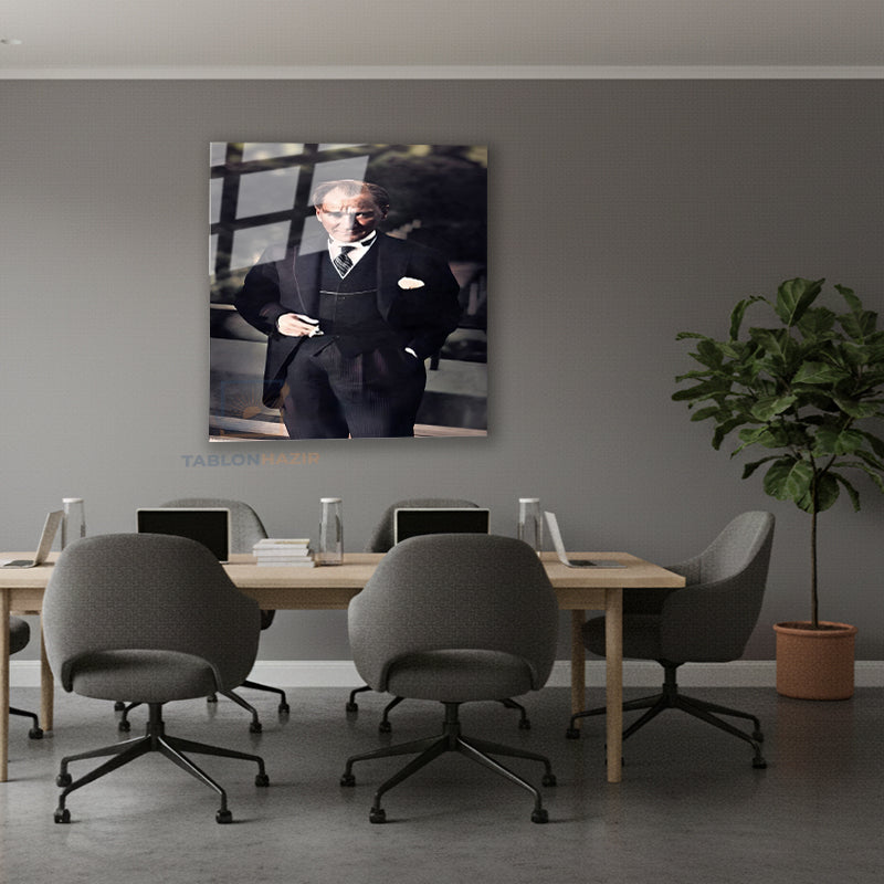Dikey Cam Tablo Salon Duvar Tablosu Dikey Cam Renkli Klasik Ataturk Yeni Ev Hediyesi Ofis Tablosu