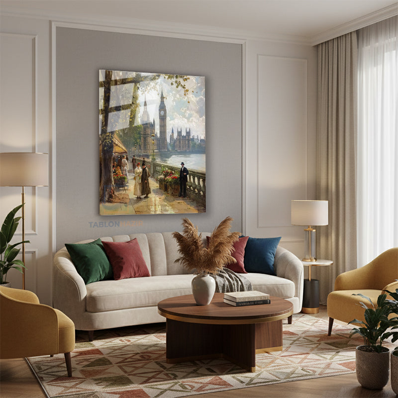 Dikey Cam Tablo Salon Duvar Tablosu Dikey Cam Saat Kulesi Manzara Yeni Ev Hediyesi Ofis Tablosu