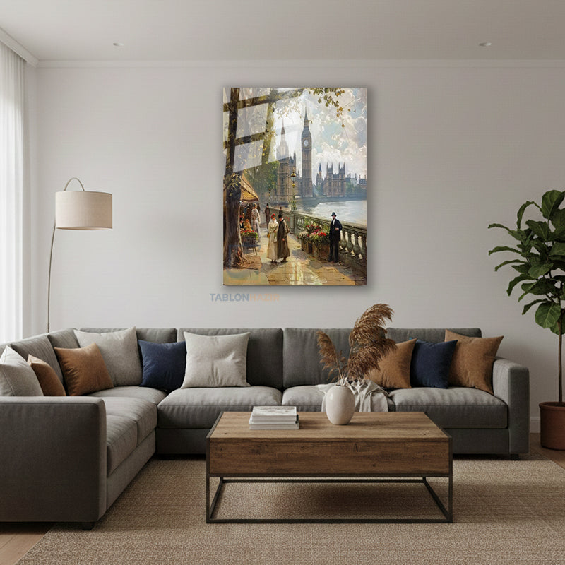 Dikey Cam Tablo Salon Duvar Tablosu Dikey Cam Saat Kulesi Manzara Yeni Ev Hediyesi Ofis Tablosu