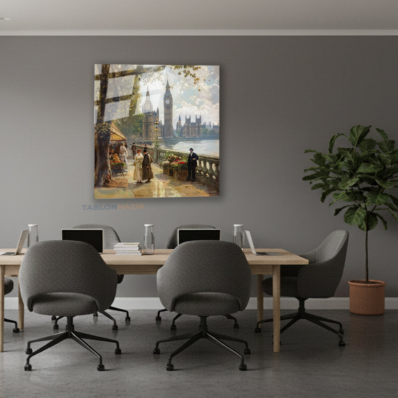 Dikey Cam Tablo Salon Duvar Tablosu Dikey Cam Saat Kulesi Manzara Yeni Ev Hediyesi Ofis Tablosu