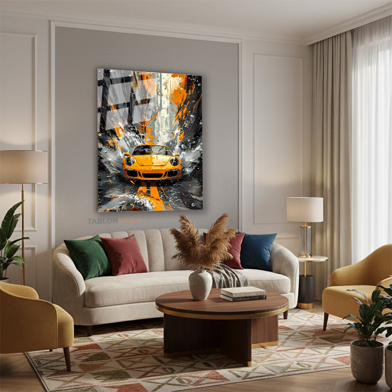 Dikey Cam Tablo Salon Duvar Tablosu Dikey Cam Sarısiyaharaba Yeni Ev Hediyesi Ofis Tablosu