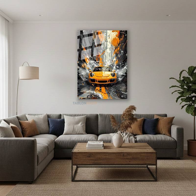 Dikey Cam Tablo Salon Duvar Tablosu Dikey Cam Sarısiyaharaba Yeni Ev Hediyesi Ofis Tablosu