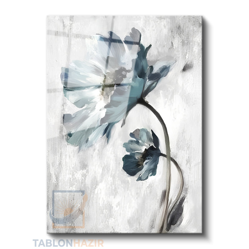 Dikey Cam Tablo Salon Duvar Tablosu Dikey Cam Soyut Mavi Cicek Yeni Ev Hediyesi Ofis Tablosu
