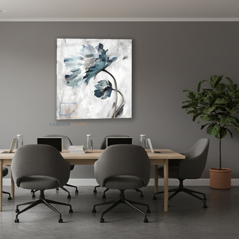 Dikey Cam Tablo Salon Duvar Tablosu Dikey Cam Soyut Mavi Cicek Yeni Ev Hediyesi Ofis Tablosu