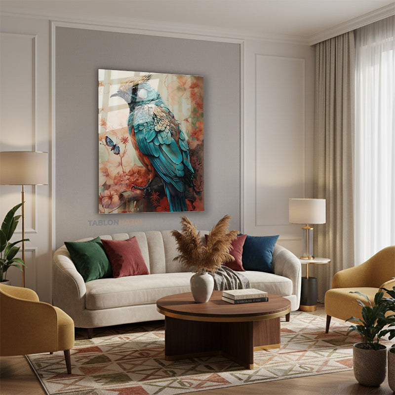 Dikey Cam Tablo Salon Duvar Tablosu Dikey Cam Stilkuş Yeni Ev Hediyesi Ofis Tablosu