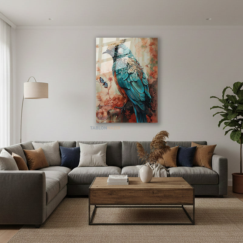 Dikey Cam Tablo Salon Duvar Tablosu Dikey Cam Stilkuş Yeni Ev Hediyesi Ofis Tablosu