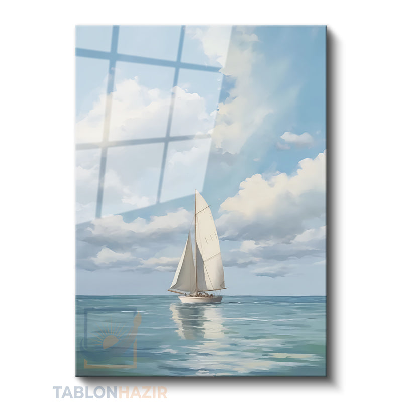 Dikey Cam Tablo Salon Duvar Tablosu Dikey Cam Yelkenli Durgungemi Yeni Ev Hediyesi Ofis Tablosu