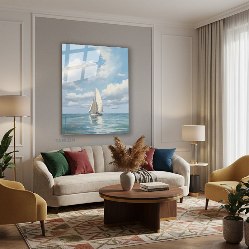 Dikey Cam Tablo Salon Duvar Tablosu Dikey Cam Yelkenli Durgungemi Yeni Ev Hediyesi Ofis Tablosu