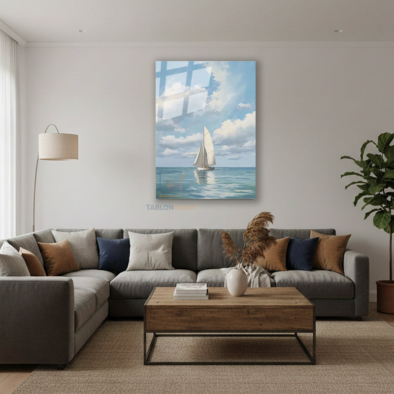 Dikey Cam Tablo Salon Duvar Tablosu Dikey Cam Yelkenli Durgungemi Yeni Ev Hediyesi Ofis Tablosu