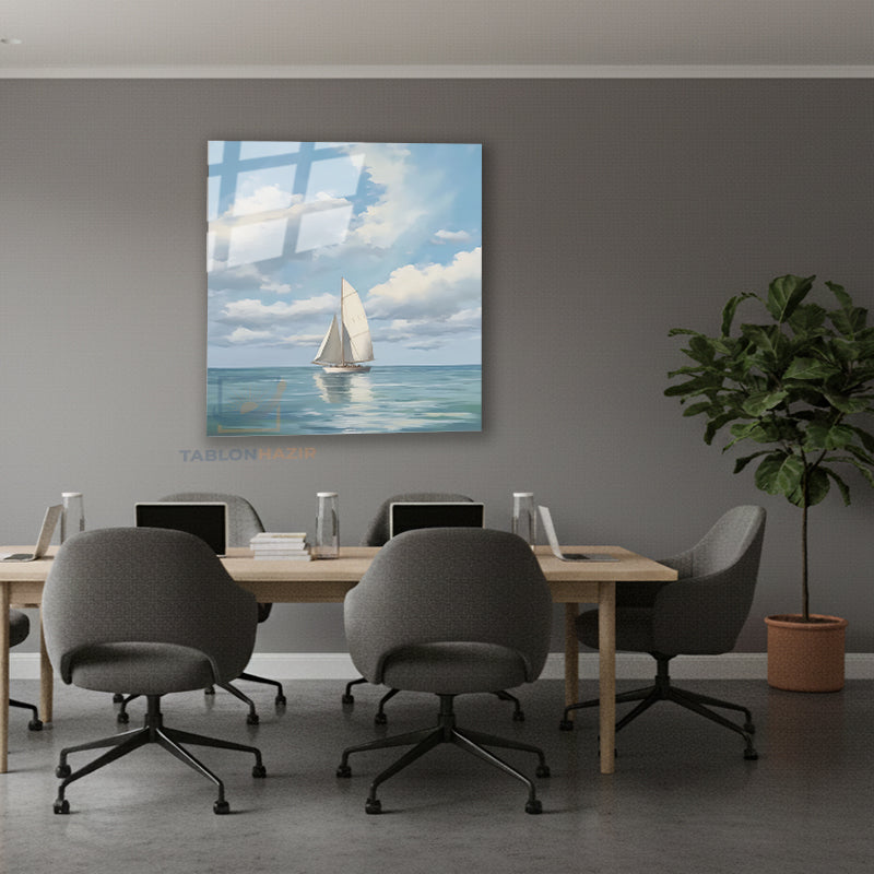 Dikey Cam Tablo Salon Duvar Tablosu Dikey Cam Yelkenli Durgungemi Yeni Ev Hediyesi Ofis Tablosu