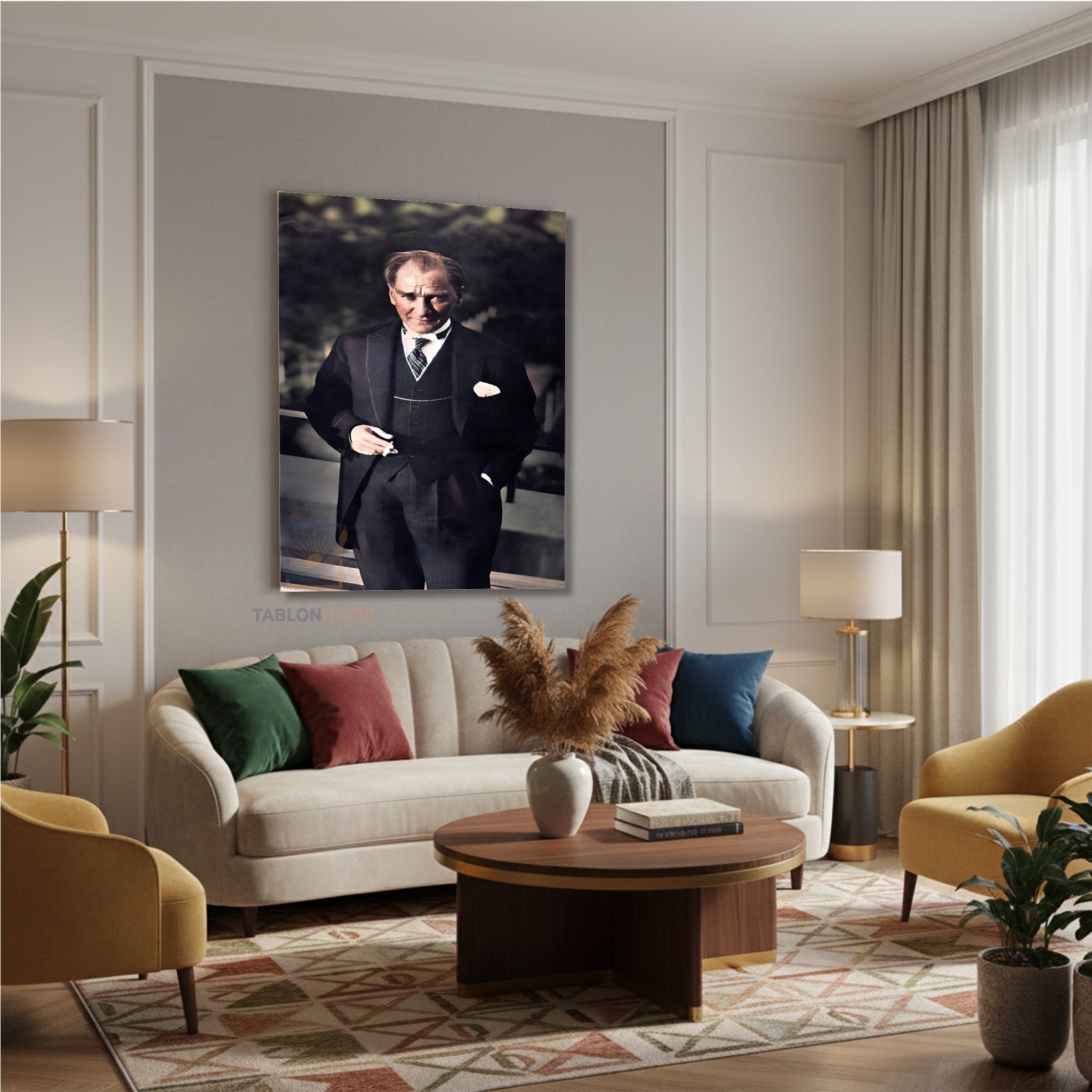 Dikey Kanvas Tablo Salon Duvar Tablosu Atatürk Klasik Renkli Yeni Ev Hediyesi Ofis Tablosu