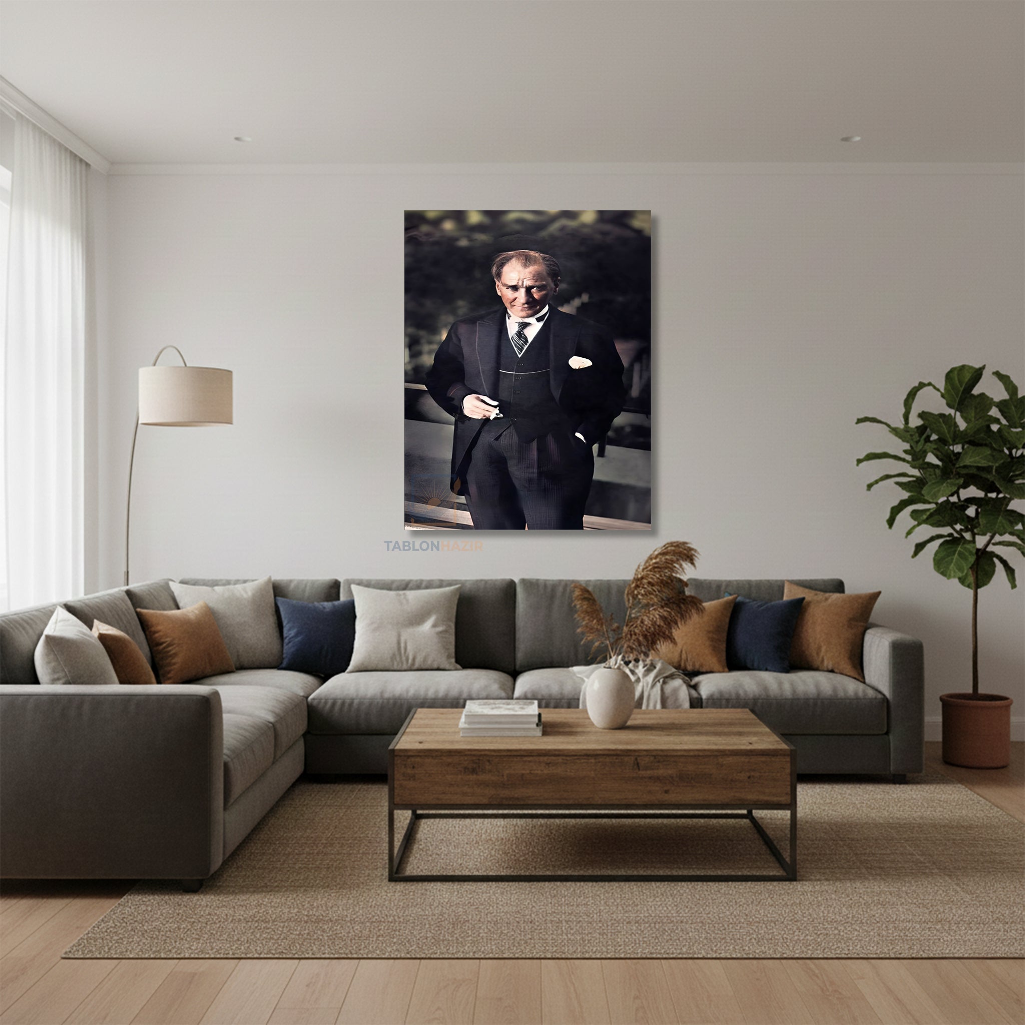 Dikey Kanvas Tablo Salon Duvar Tablosu Atatürk Klasik Renkli Yeni Ev Hediyesi Ofis Tablosu