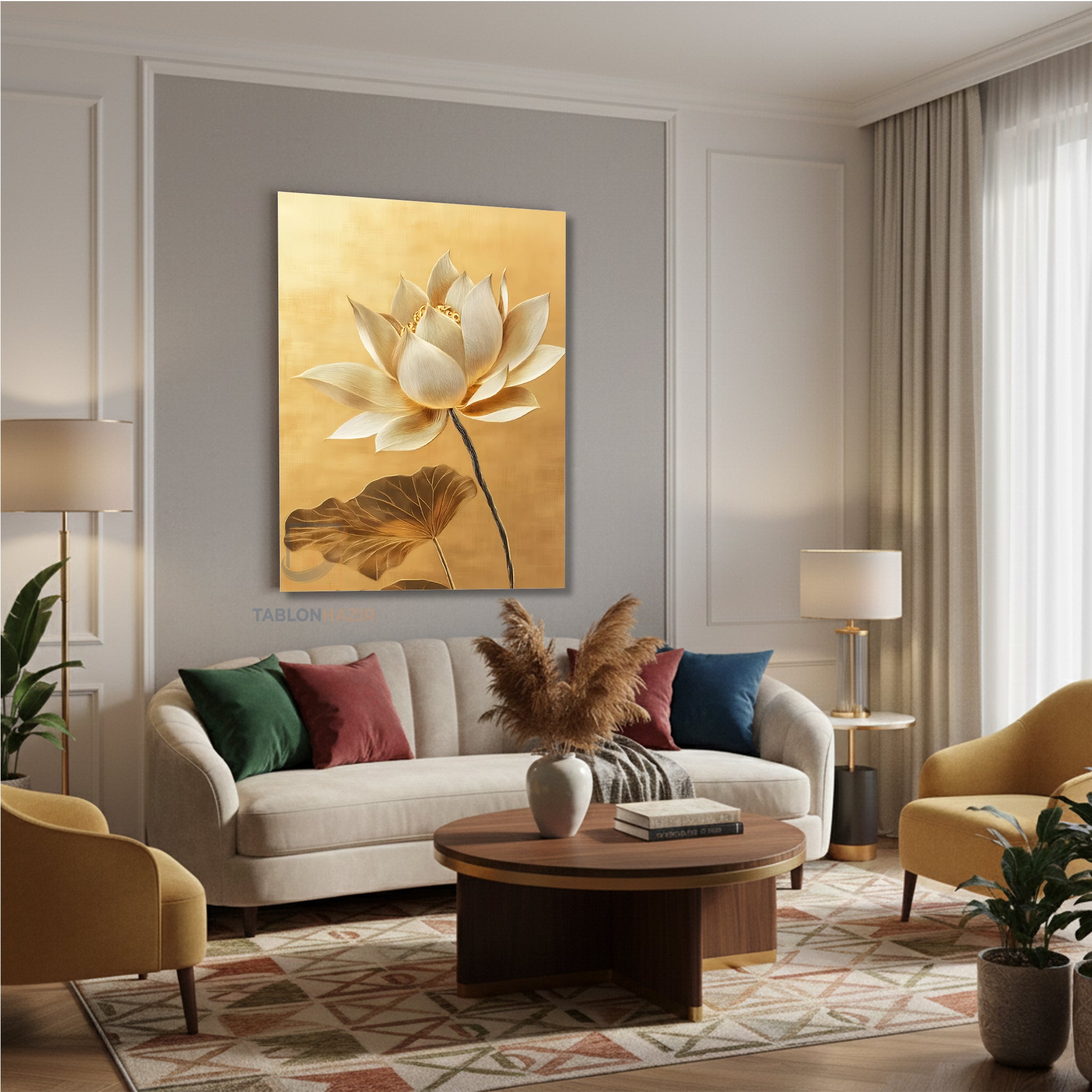 Dikey Kanvas Tablo Salon Duvar Tablosu Çiçek Yaprak Yeni Ev Hediyesi Ofis Tablosu