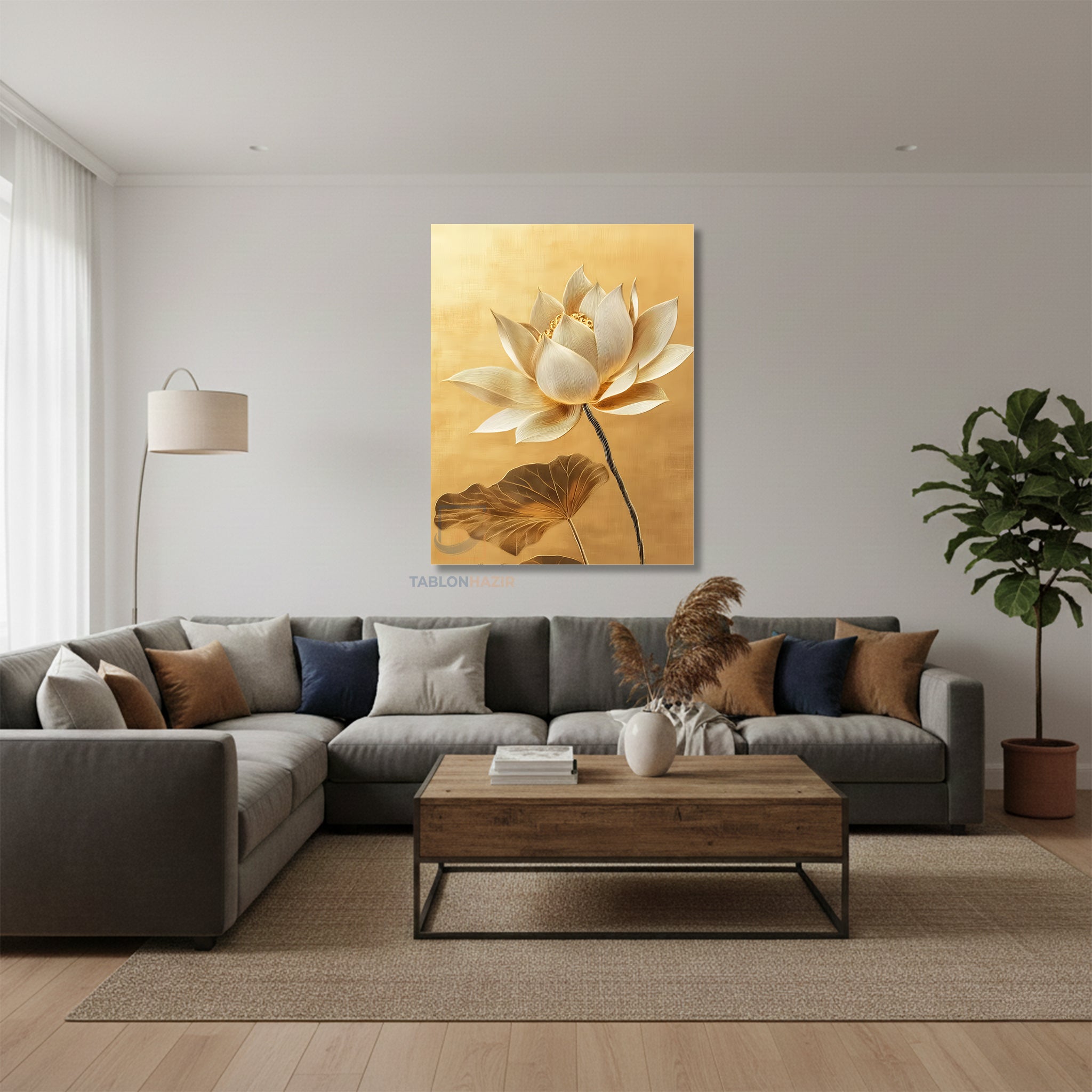 Dikey Kanvas Tablo Salon Duvar Tablosu Çiçek Yaprak Yeni Ev Hediyesi Ofis Tablosu