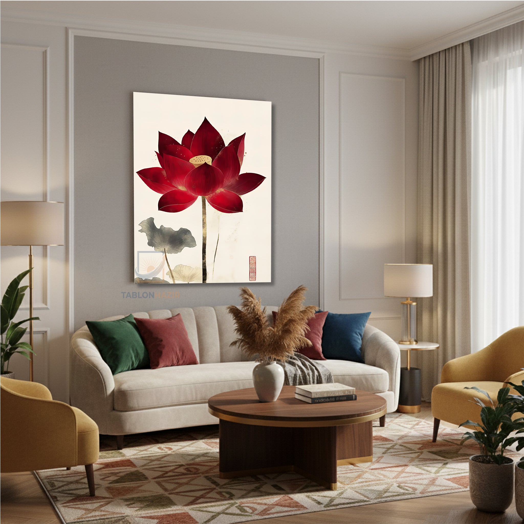 Dikey Kanvas Tablo Salon Duvar Tablosu Estetik Kirmizi Çiçek Yeni Ev Hediyesi Ofis Tablosu
