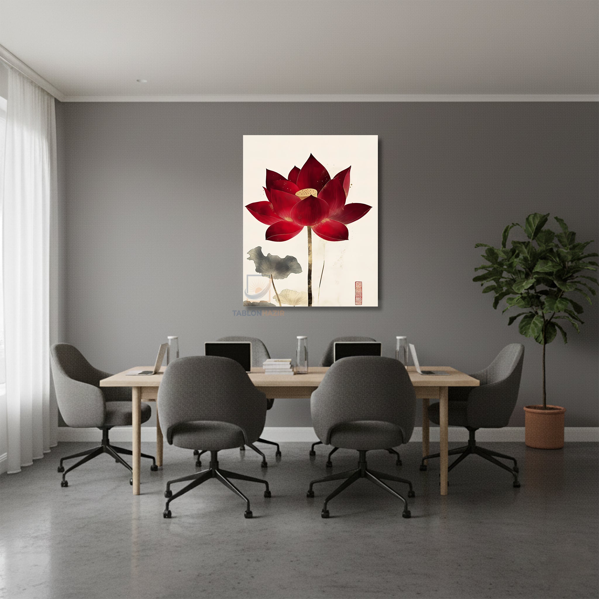 Dikey Kanvas Tablo Salon Duvar Tablosu Estetik Kirmizi Çiçek Yeni Ev Hediyesi Ofis Tablosu