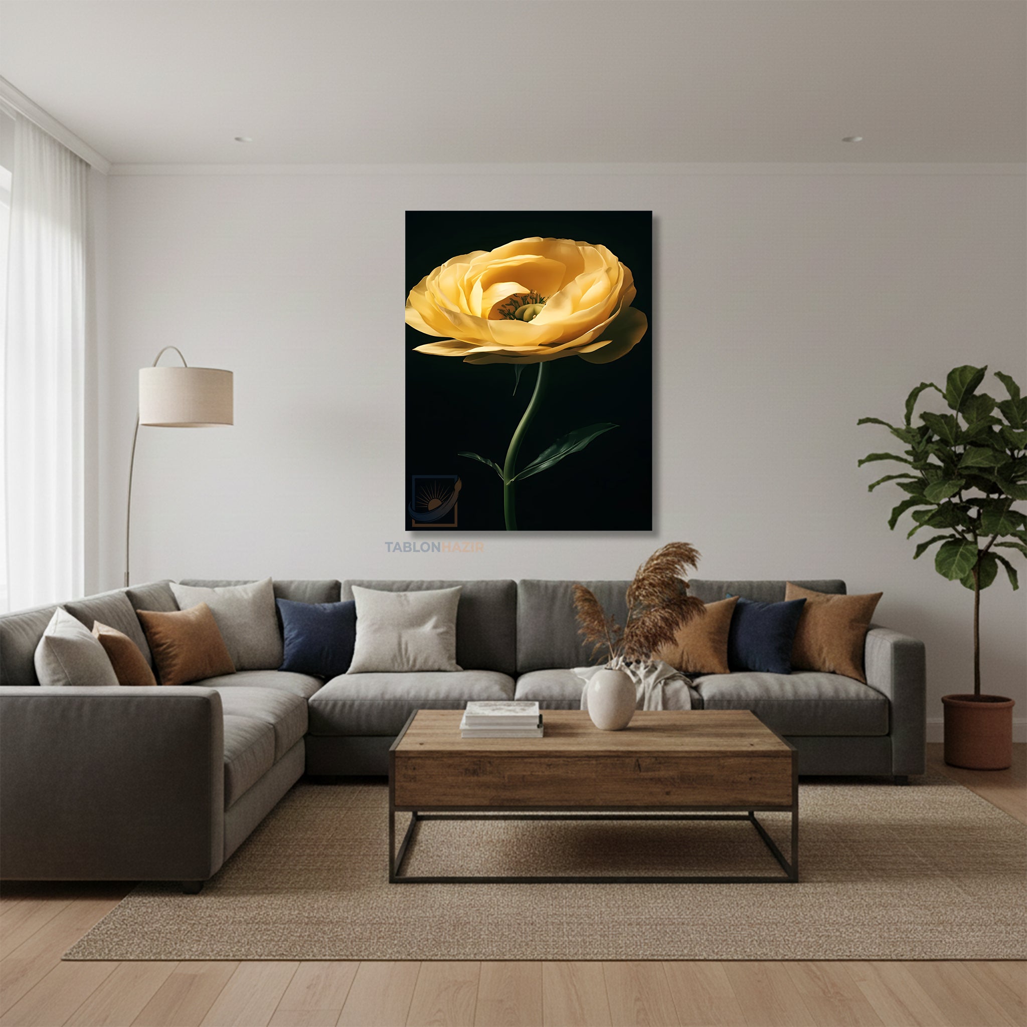 Dikey Kanvas Tablo Salon Duvar Tablosu Estetik Sari Çiçek Yeni Ev Hediyesi Ofis Tablosu