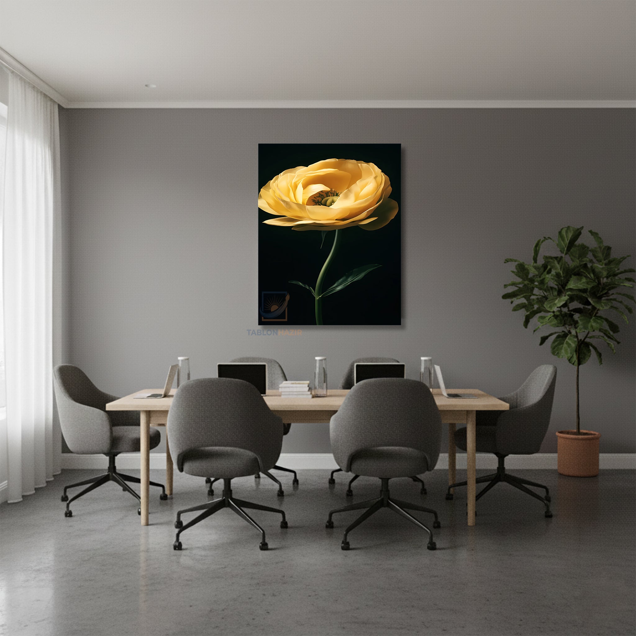 Dikey Kanvas Tablo Salon Duvar Tablosu Estetik Sari Çiçek Yeni Ev Hediyesi Ofis Tablosu