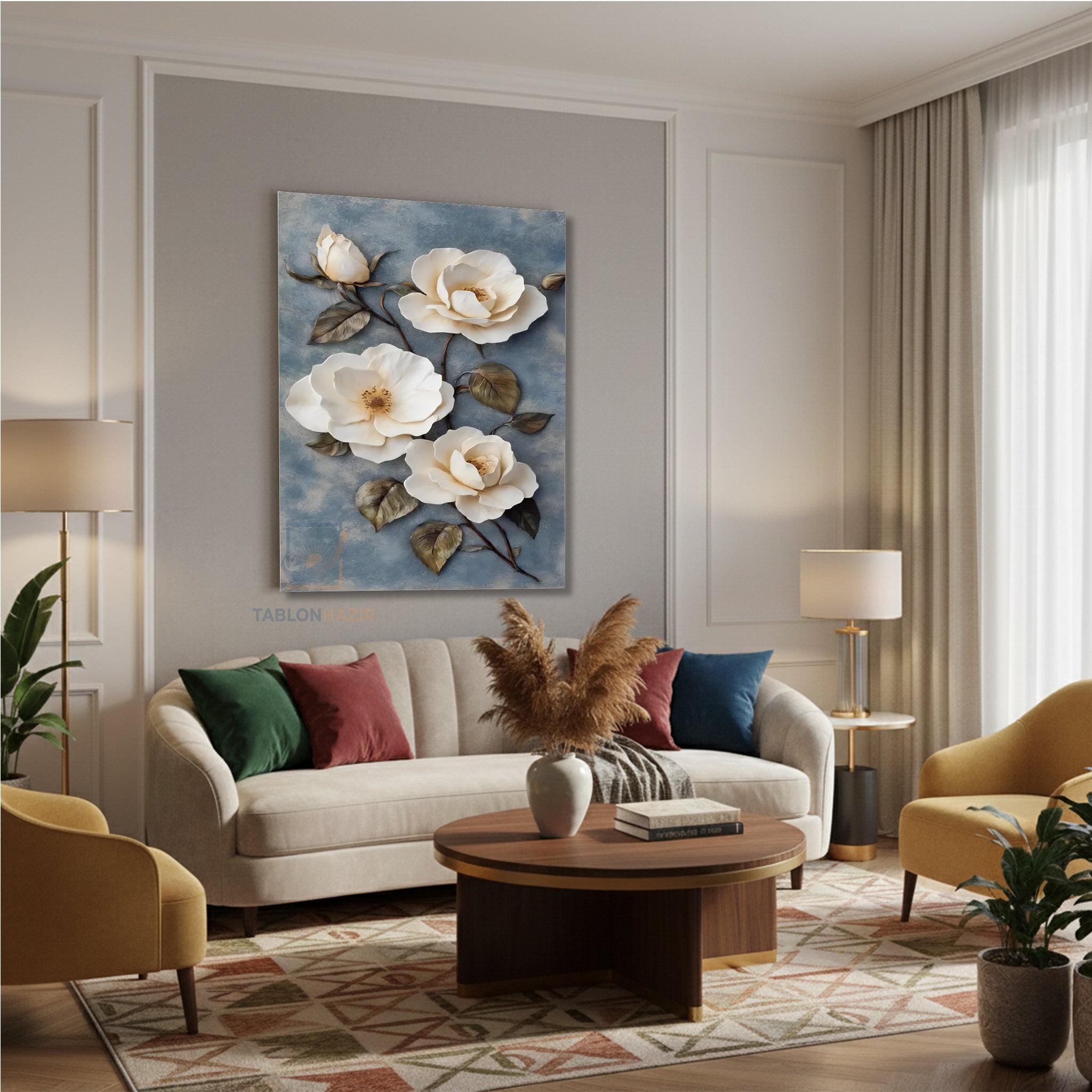 Dikey Kanvas Tablo Salon Duvar Tablosu Güzel Çiçekler Yeni Ev Hediyesi Ofis Tablosu