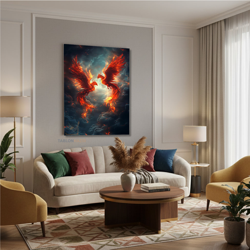 Dikey Kanvas Tablo Salon Duvar Tablosu Iki Anka Kuşu Yeni Ev Hediyesi Ofis Tablosu