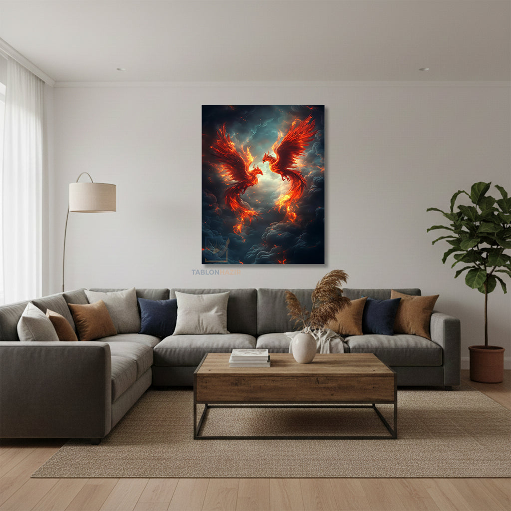 Dikey Kanvas Tablo Salon Duvar Tablosu Iki Anka Kuşu Yeni Ev Hediyesi Ofis Tablosu