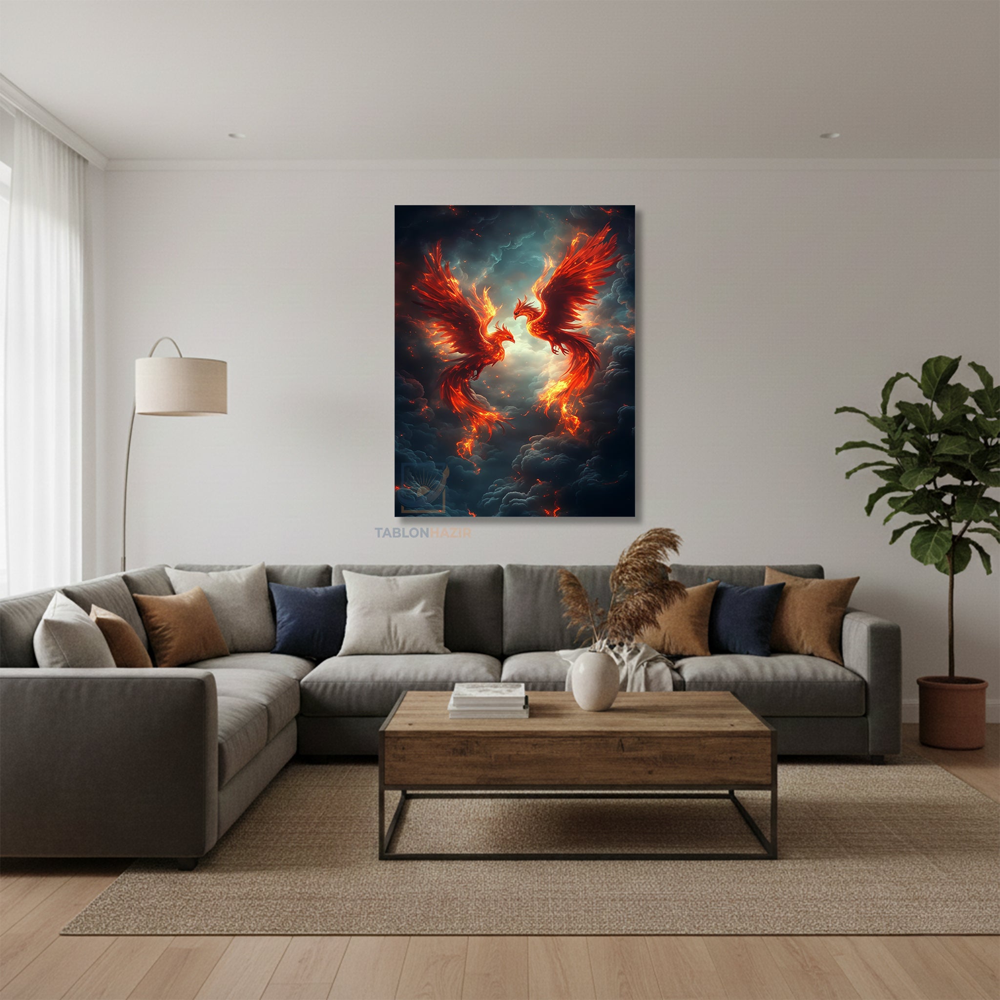 Dikey Kanvas Tablo Salon Duvar Tablosu Iki Anka Kuşu Yeni Ev Hediyesi Ofis Tablosu