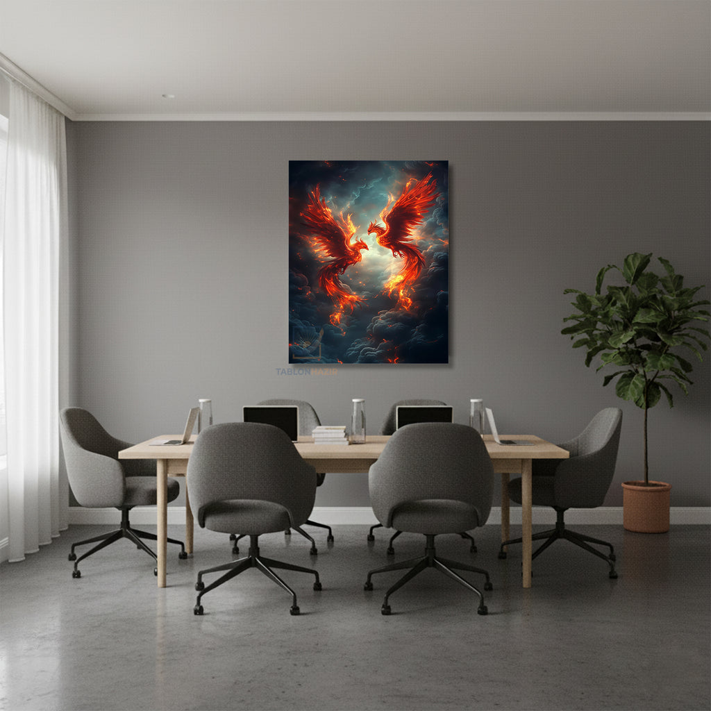 Dikey Kanvas Tablo Salon Duvar Tablosu Iki Anka Kuşu Yeni Ev Hediyesi Ofis Tablosu