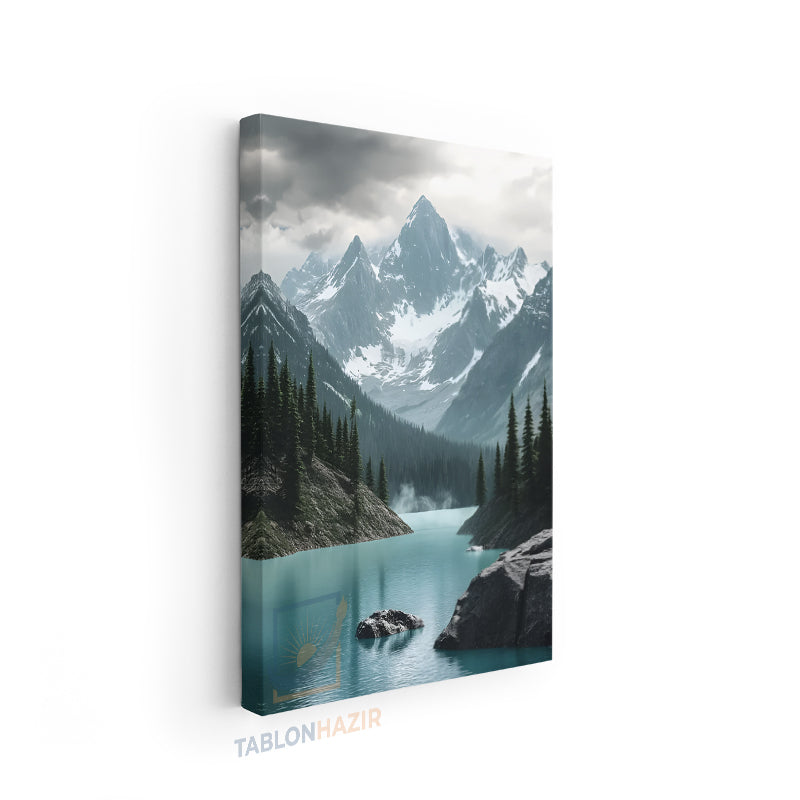 Dikey Kanvas Tablo Salon Duvar Tablosu Karli Dag Ve Gol Yeni Ev Hediyesi Ofis Tablosu