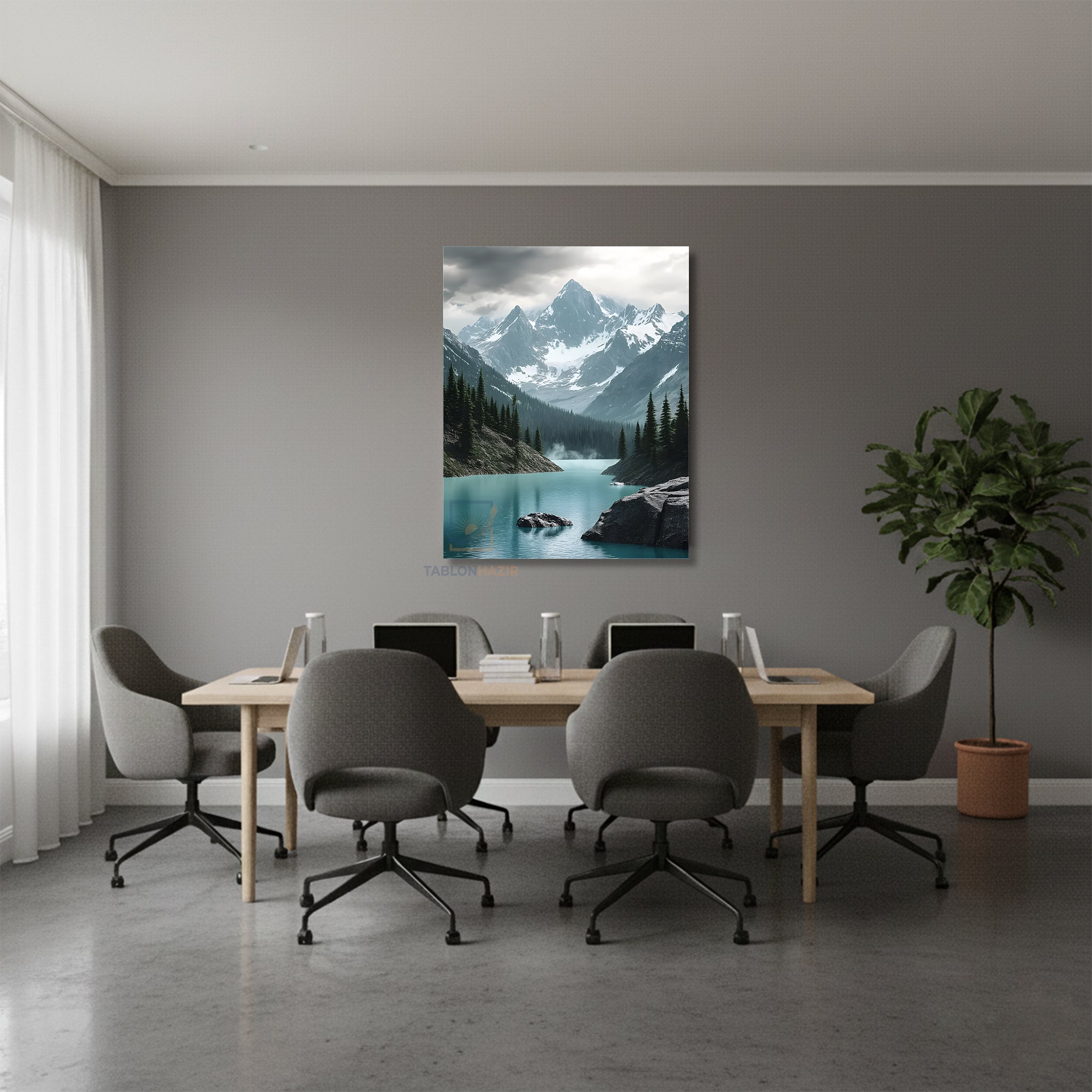 Dikey Kanvas Tablo Salon Duvar Tablosu Karli Dag Ve Gol Yeni Ev Hediyesi Ofis Tablosu