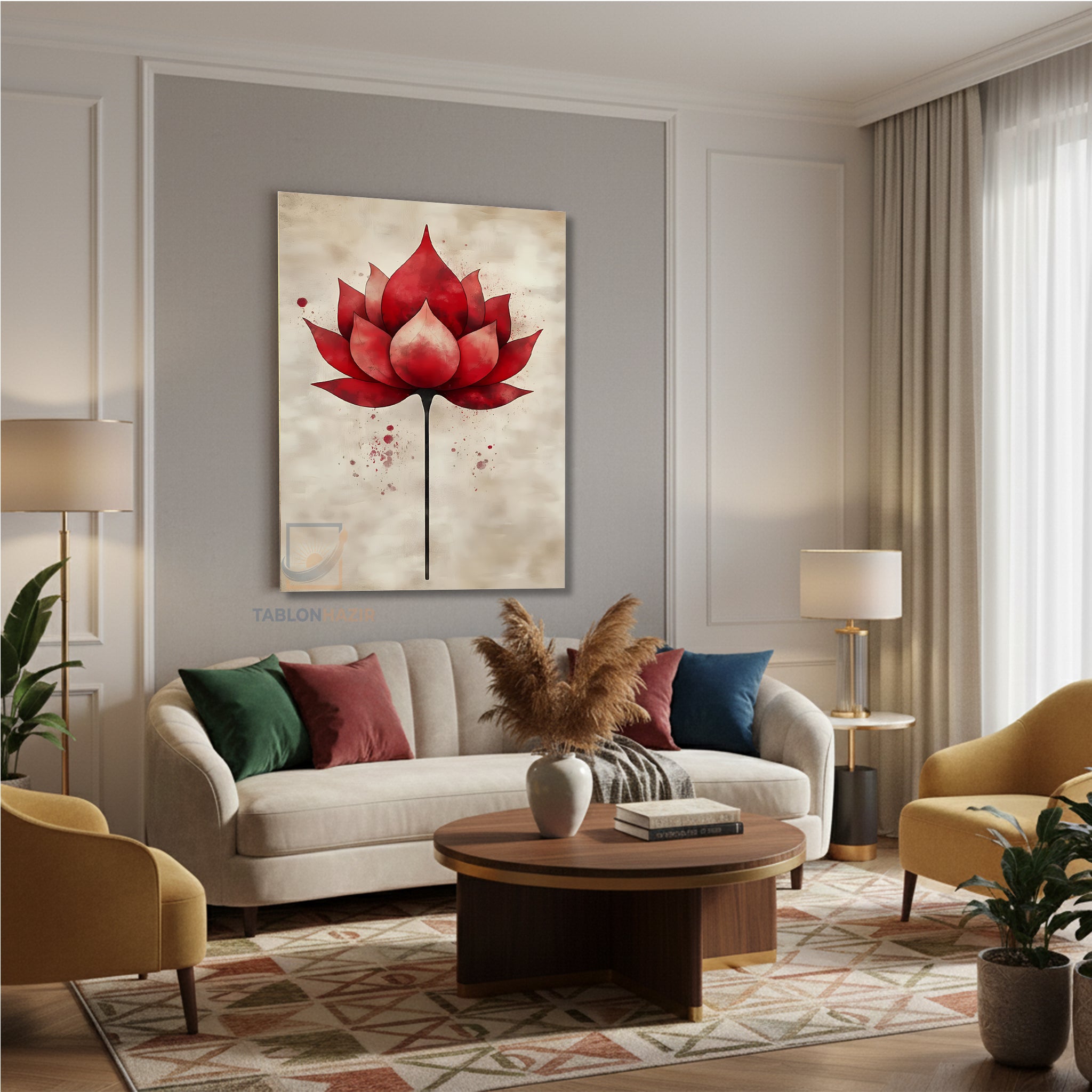 Dikey Kanvas Tablo Salon Duvar Tablosu Kirmizi Çiçek Yeni Ev Hediyesi Ofis Tablosu