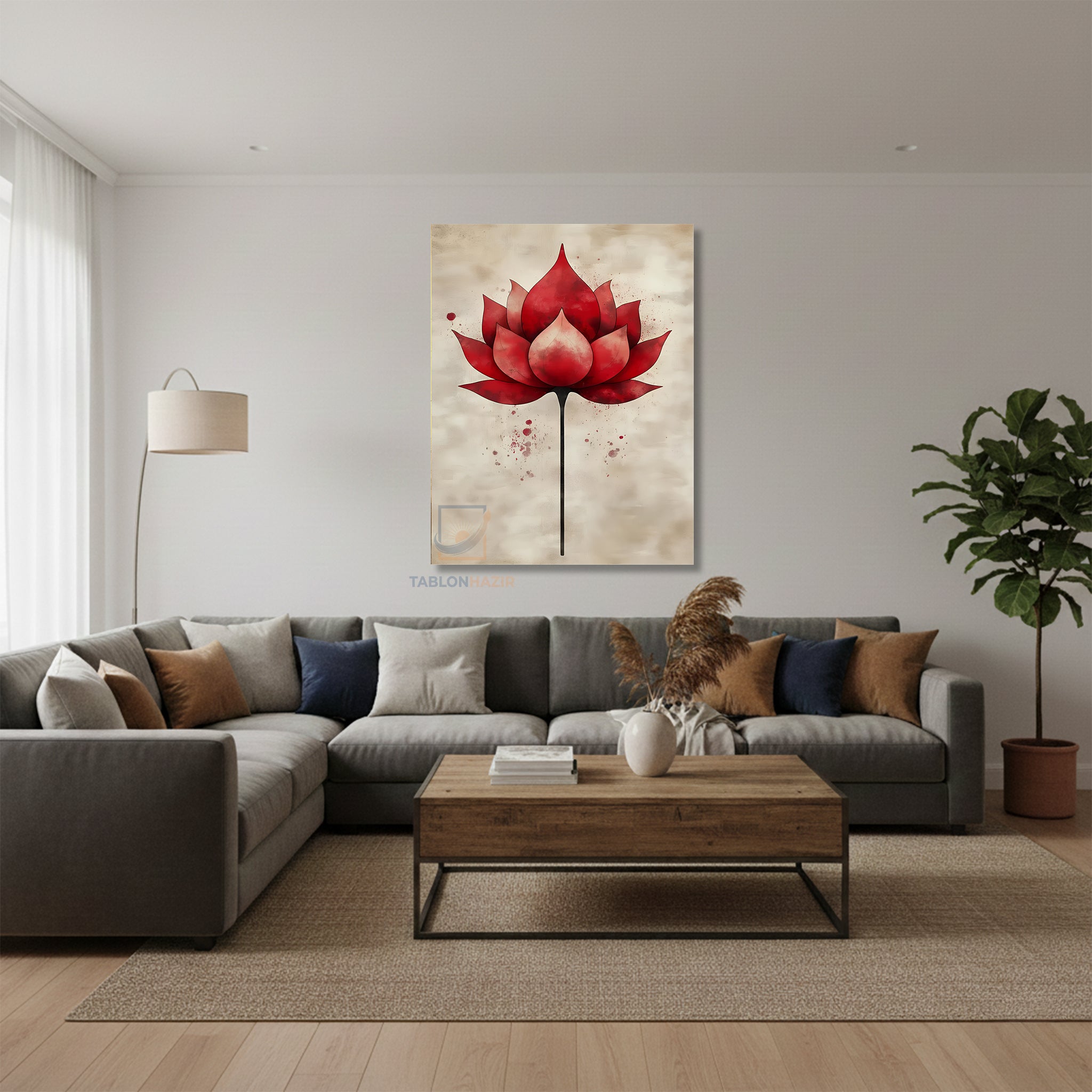 Dikey Kanvas Tablo Salon Duvar Tablosu Kirmizi Çiçek Yeni Ev Hediyesi Ofis Tablosu