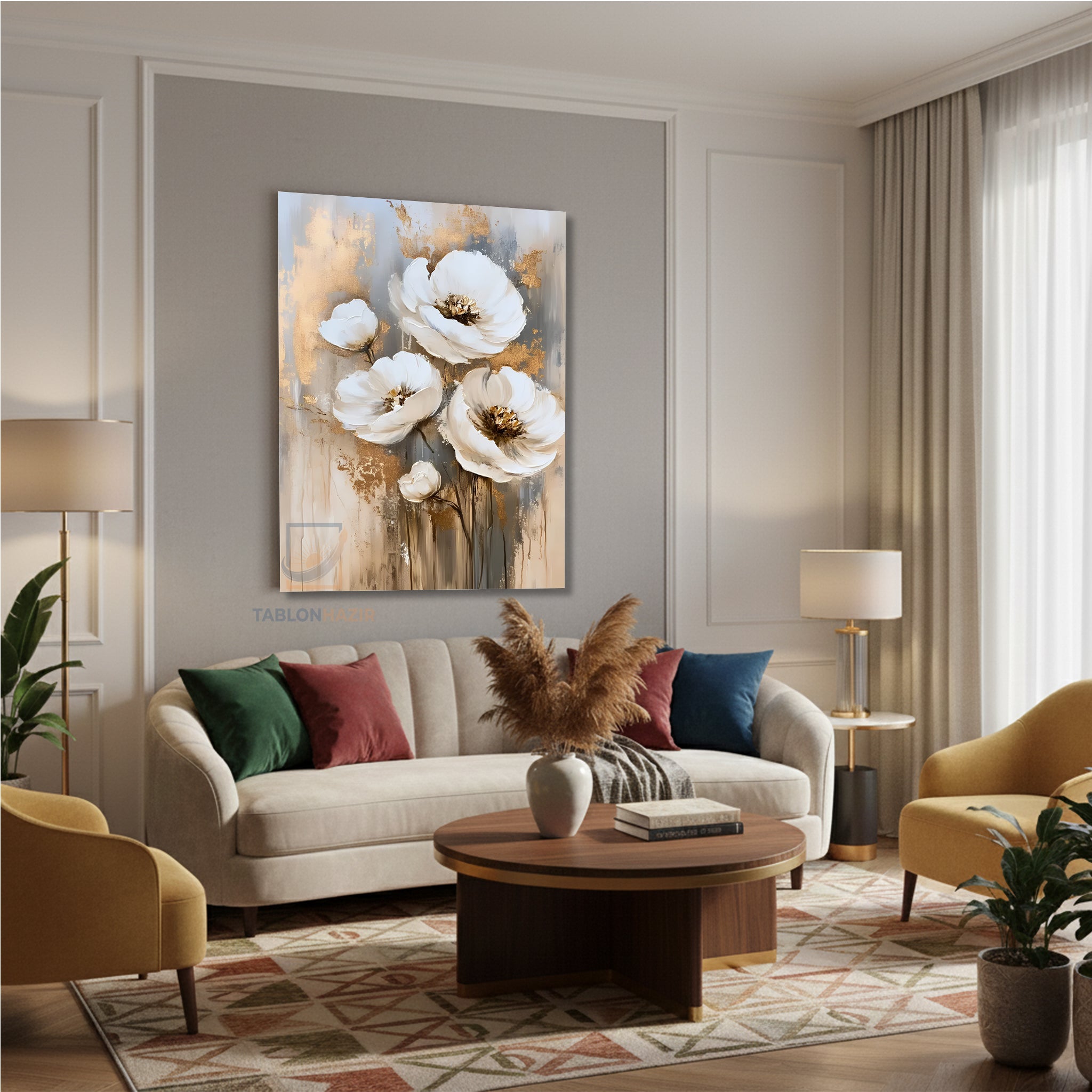 Dikey Kanvas Tablo Salon Duvar Tablosu Klasik Çiçek Yeni Ev Hediyesi Ofis Tablosu