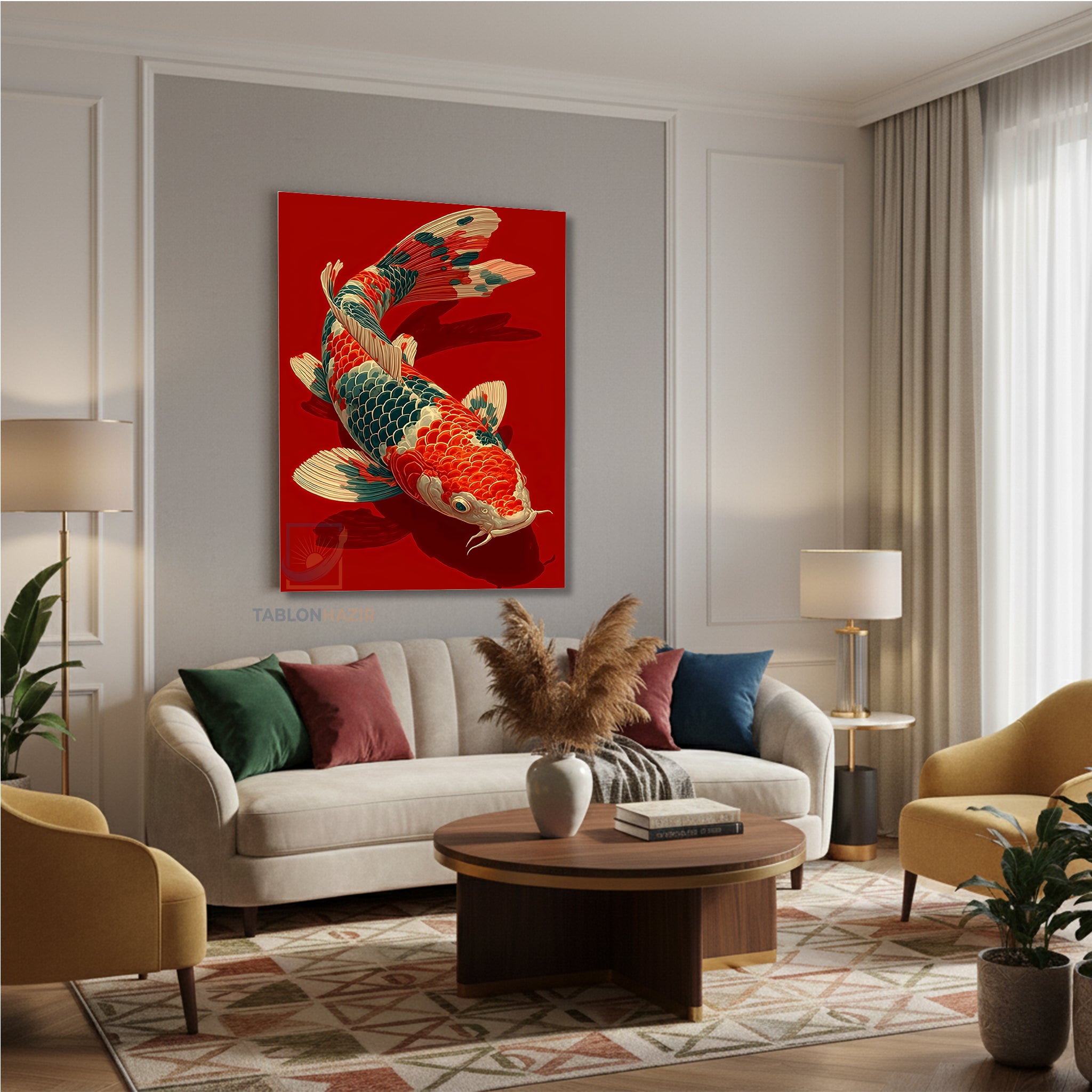 Dikey Kanvas Tablo Salon Duvar Tablosu Koi Kırmızı Mavi Yeni Ev Hediyesi Ofis Tablosu