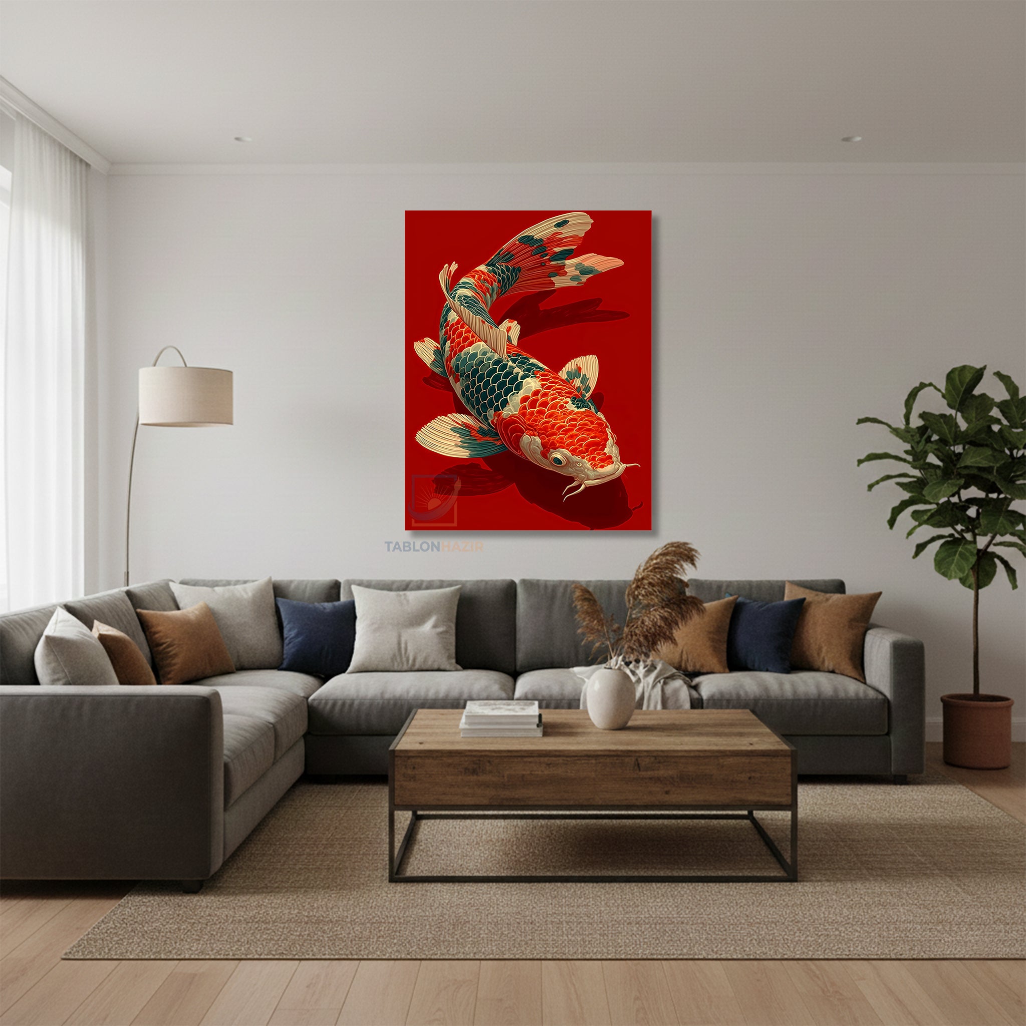 Dikey Kanvas Tablo Salon Duvar Tablosu Koi Kırmızı Mavi Yeni Ev Hediyesi Ofis Tablosu