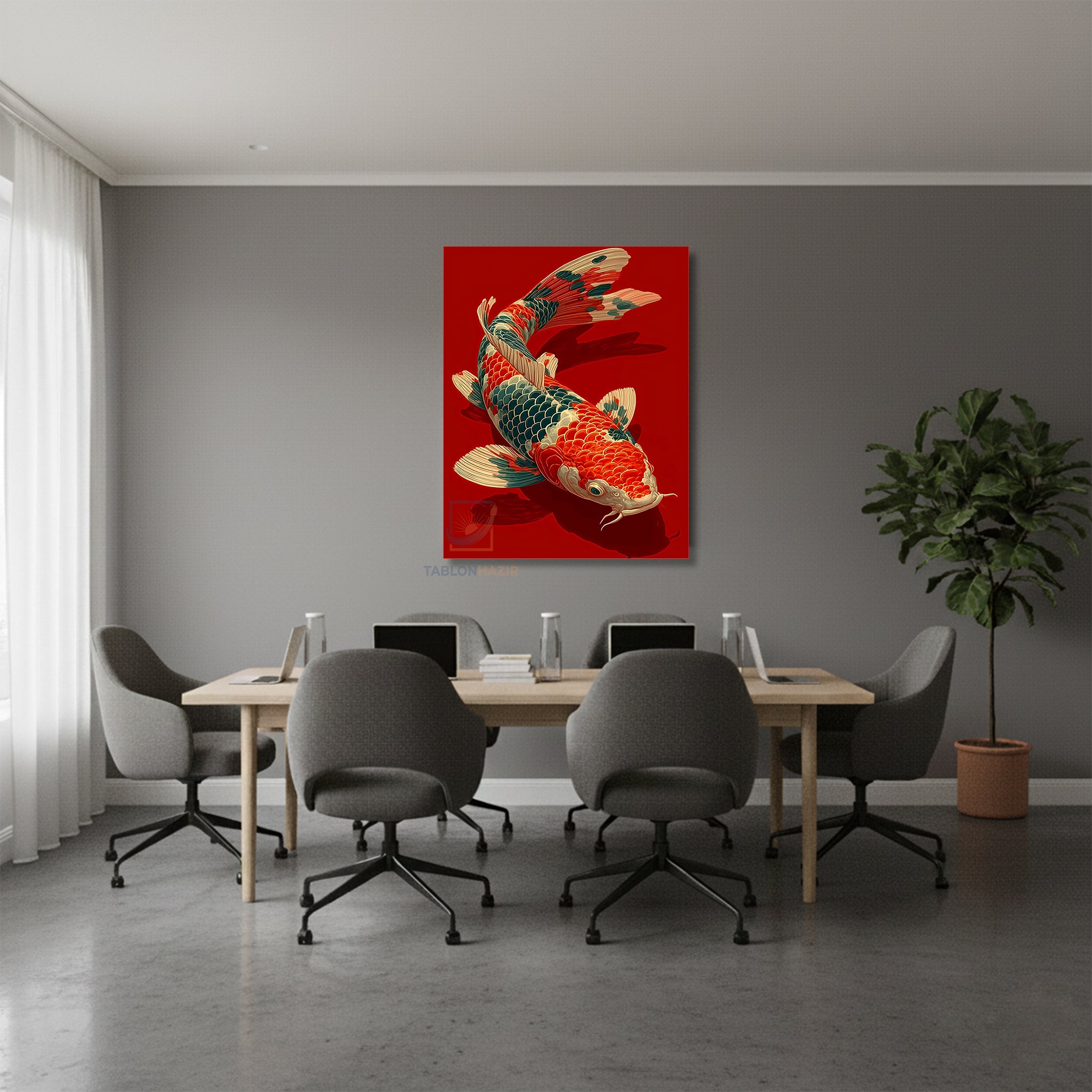 Dikey Kanvas Tablo Salon Duvar Tablosu Koi Kırmızı Mavi Yeni Ev Hediyesi Ofis Tablosu