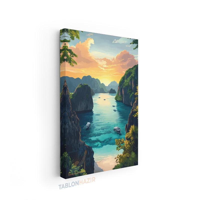 Dikey Kanvas Tablo Salon Duvar Tablosu Koy Manzarasi Yeni Ev Hediyesi Ofis Tablosu