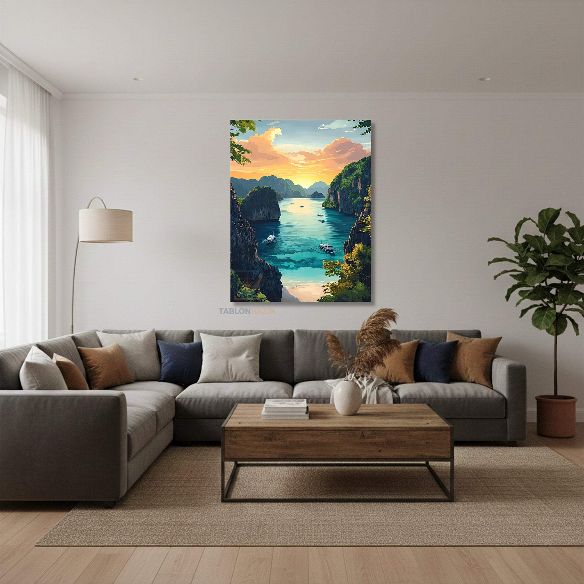 Dikey Kanvas Tablo Salon Duvar Tablosu Koy Manzarasi Yeni Ev Hediyesi Ofis Tablosu