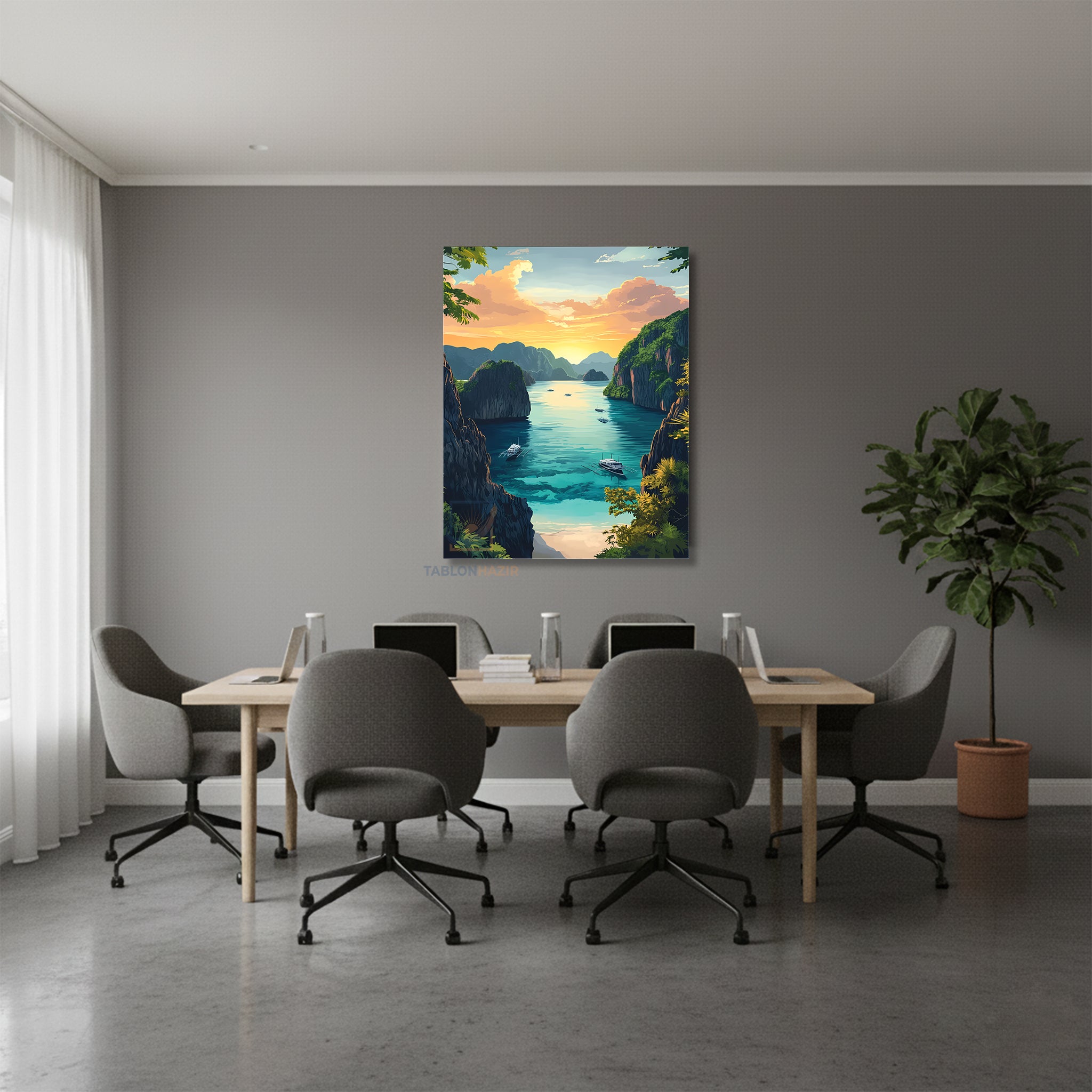 Dikey Kanvas Tablo Salon Duvar Tablosu Koy Manzarasi Yeni Ev Hediyesi Ofis Tablosu