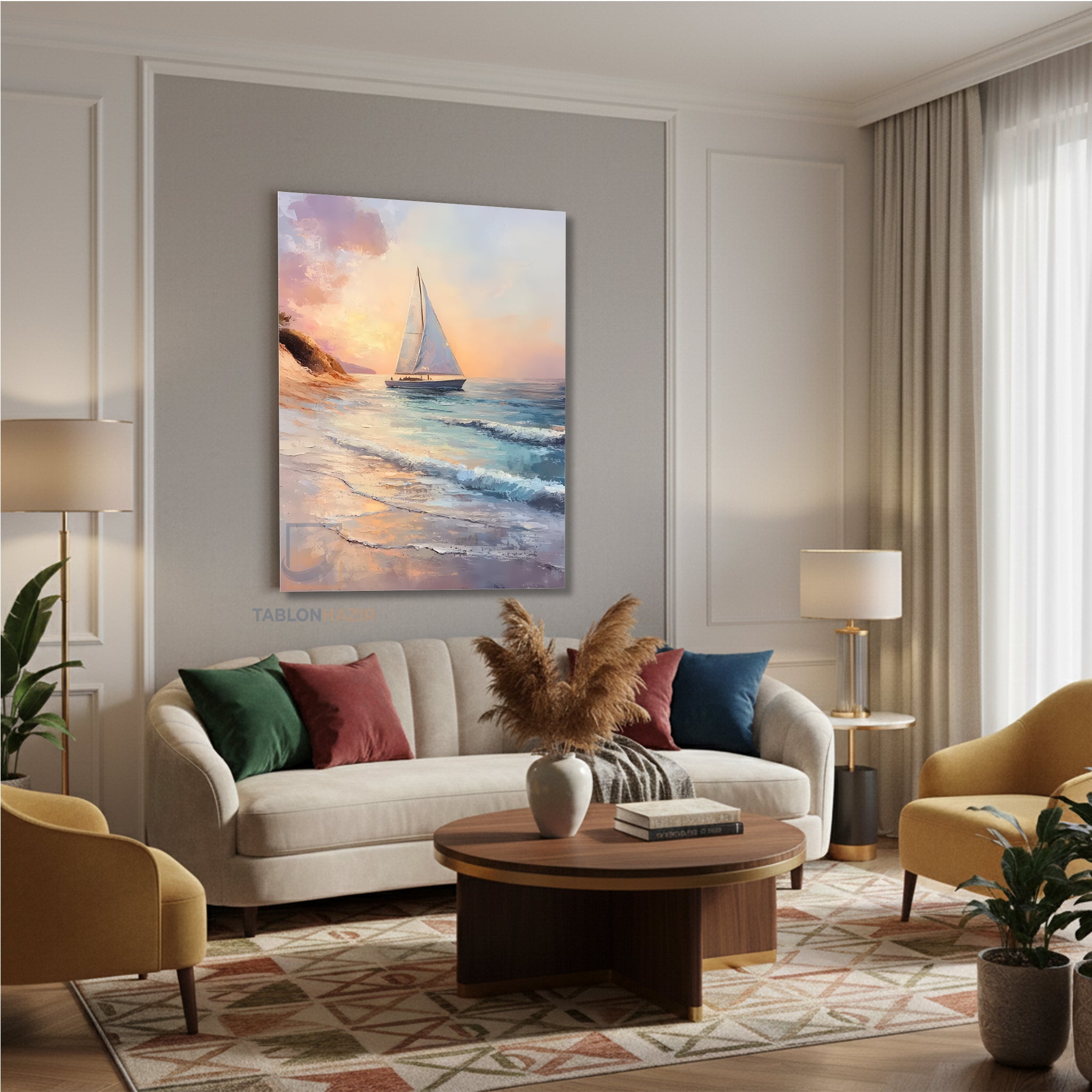 Dikey Kanvas Tablo Salon Duvar Tablosu Kumsal Ve Yelkenli Yeni Ev Hediyesi Ofis Tablosu