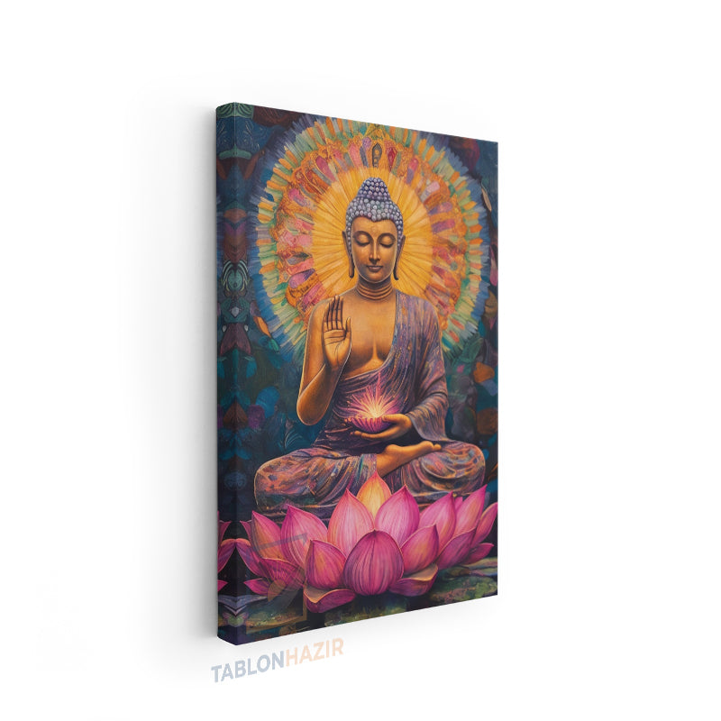 Dikey Kanvas Tablo Salon Duvar Tablosu Lotus Buddha Yeni Ev Hediyesi Ofis Tablosu