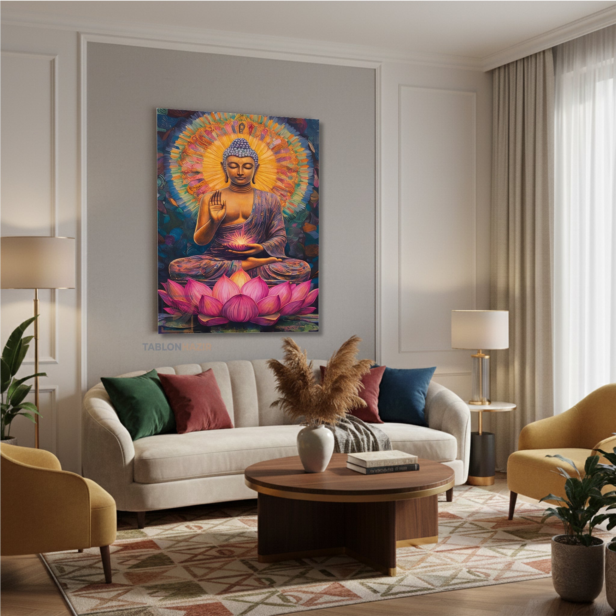 Dikey Kanvas Tablo Salon Duvar Tablosu Lotus Buddha Yeni Ev Hediyesi Ofis Tablosu