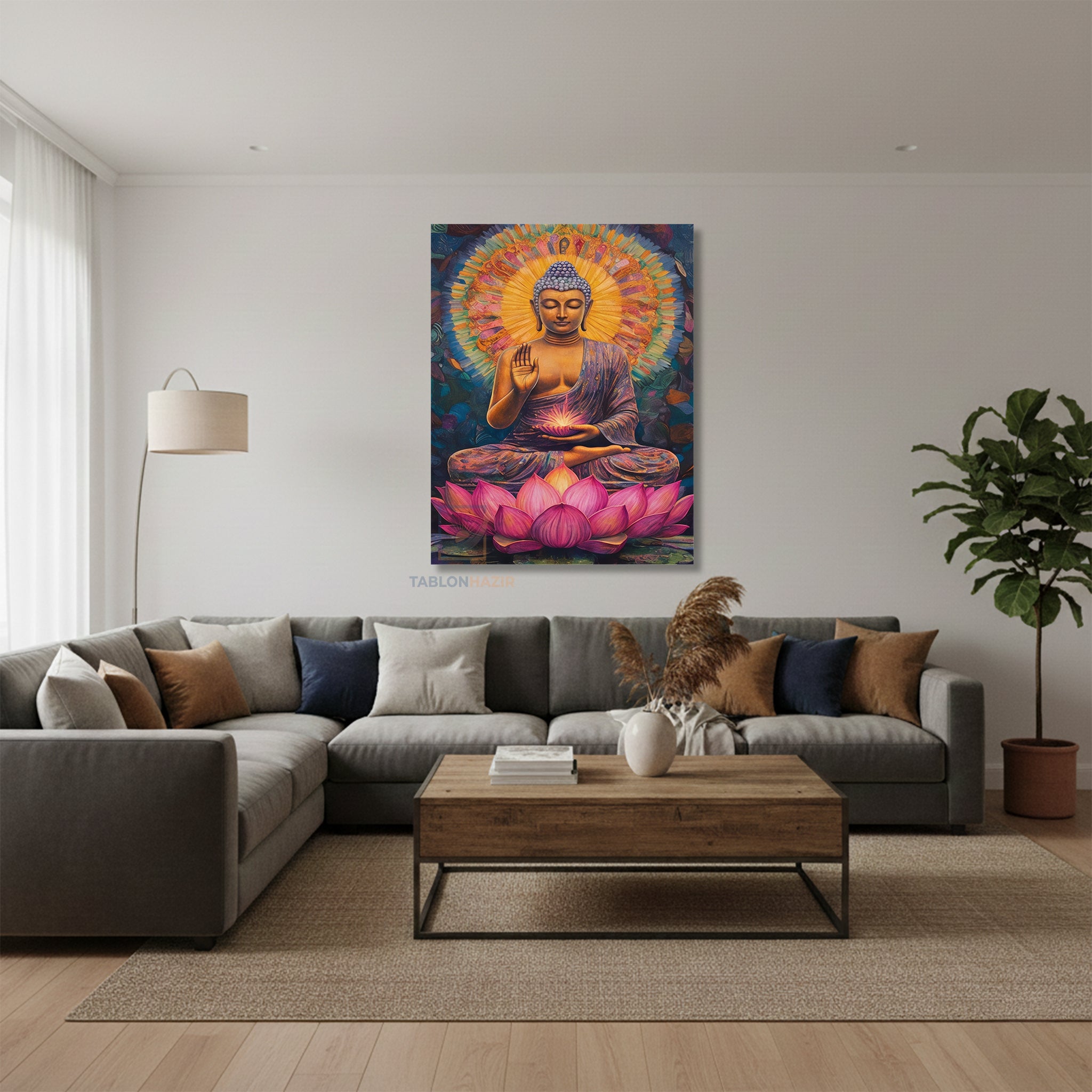 Dikey Kanvas Tablo Salon Duvar Tablosu Lotus Buddha Yeni Ev Hediyesi Ofis Tablosu
