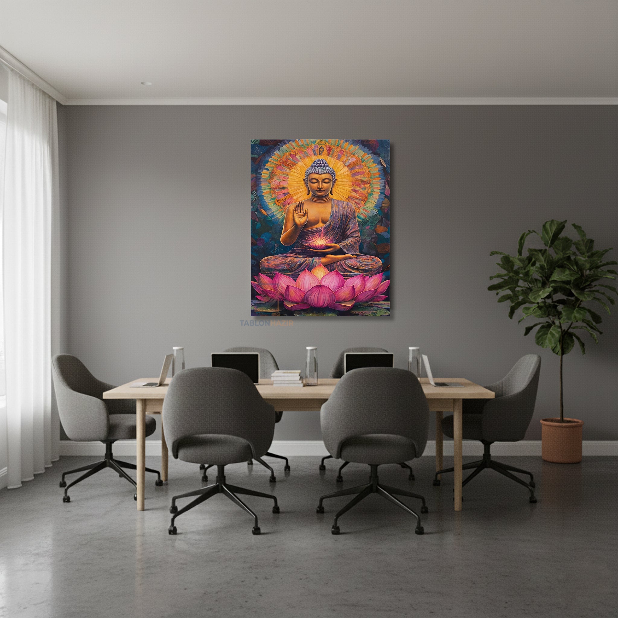 Dikey Kanvas Tablo Salon Duvar Tablosu Lotus Buddha Yeni Ev Hediyesi Ofis Tablosu