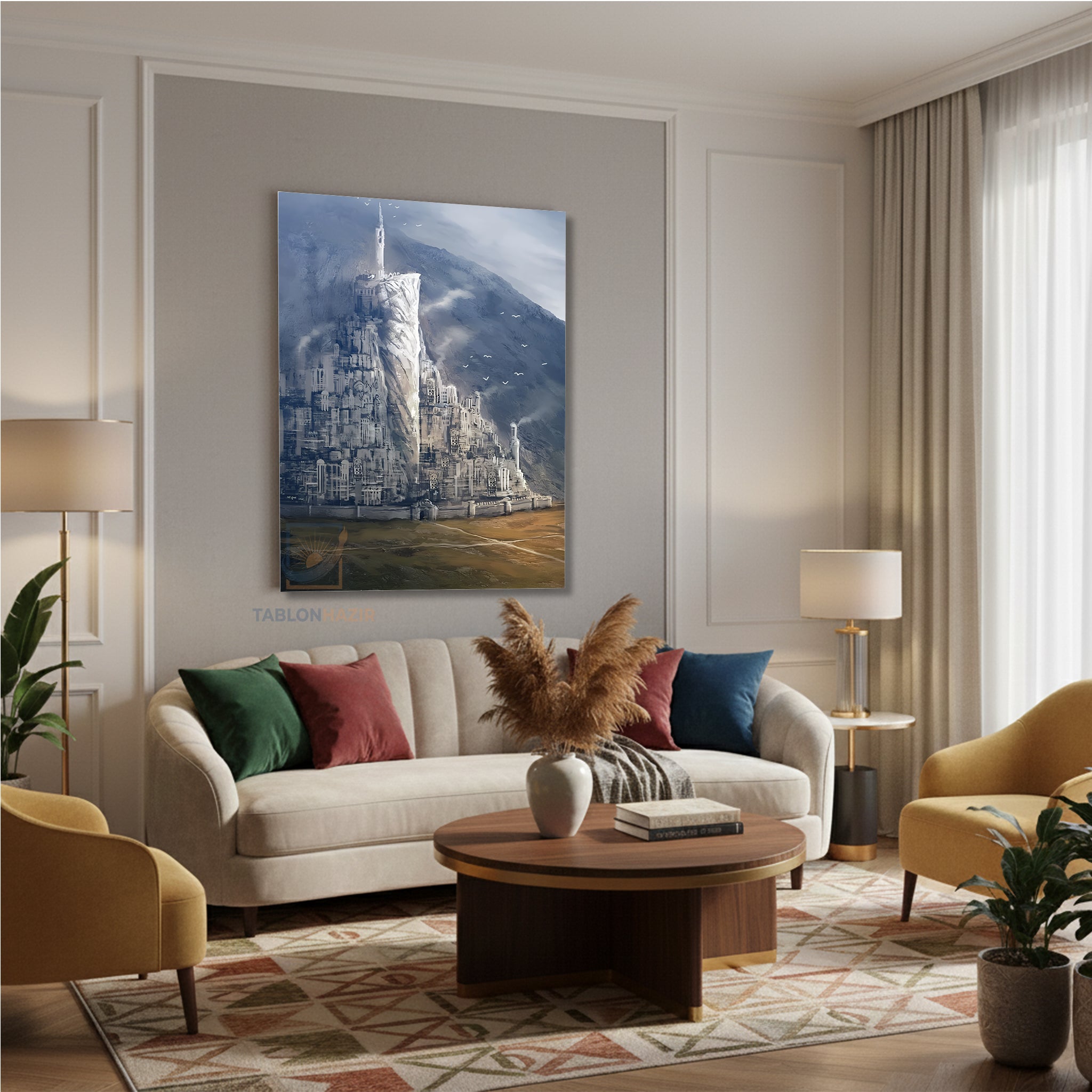 Dikey Kanvas Tablo Salon Duvar Tablosu Minas Tirith Yeni Ev Hediyesi Ofis Tablosu