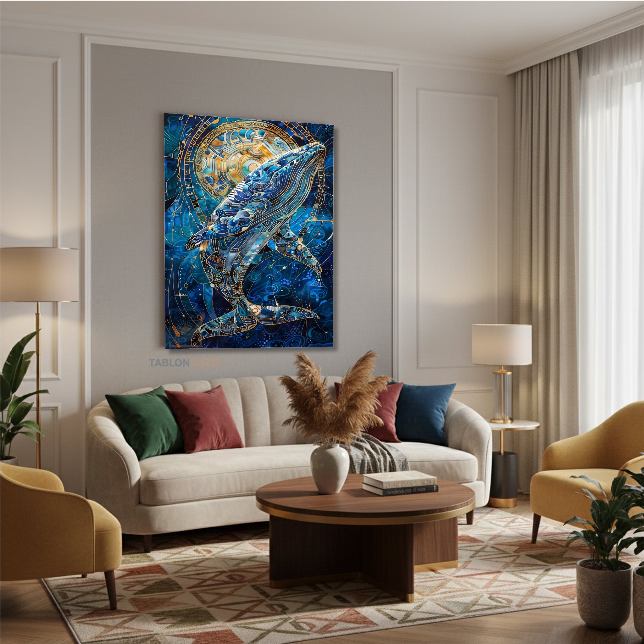 Dikey Kanvas Tablo Salon Duvar Tablosu Mitolojik Balina Yeni Ev Hediyesi Ofis Tablosu